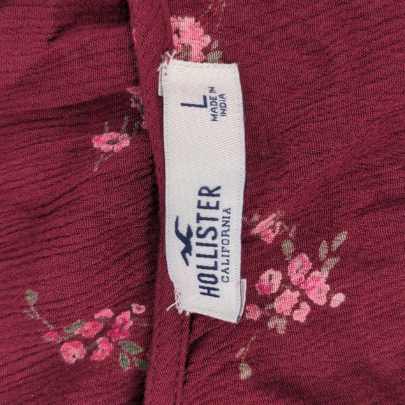Hollister Loose Flowy Boho Festival Red Pink Floral Shirt Top Blouse Size Large - Picture 5 of 7